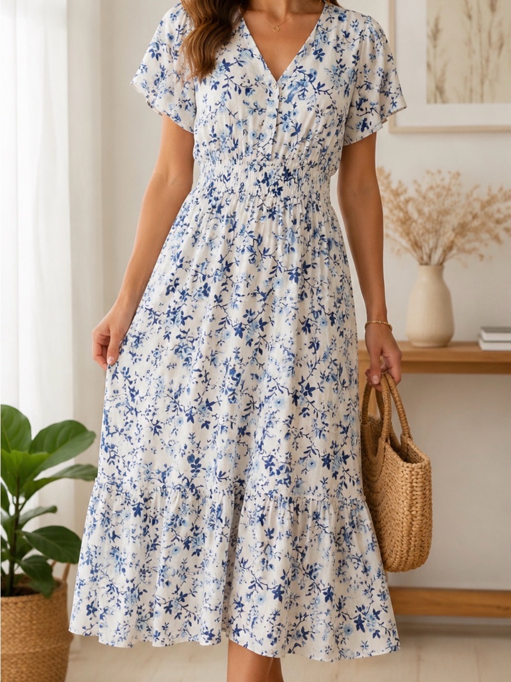 French Connection Dress Maxi Floral V-Neck 100% Cotton